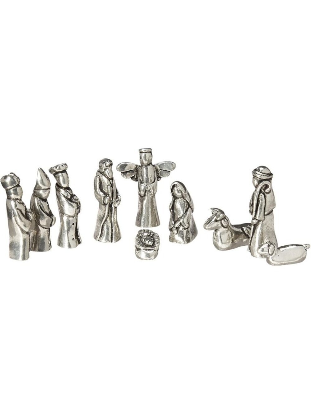Mini Pewter Nativity Set 10-Piece Figurines with Velvet Pouch - Holiday Decor